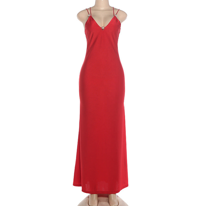 V Neck Backless Split Maxi Dress DLSF K6D14901A