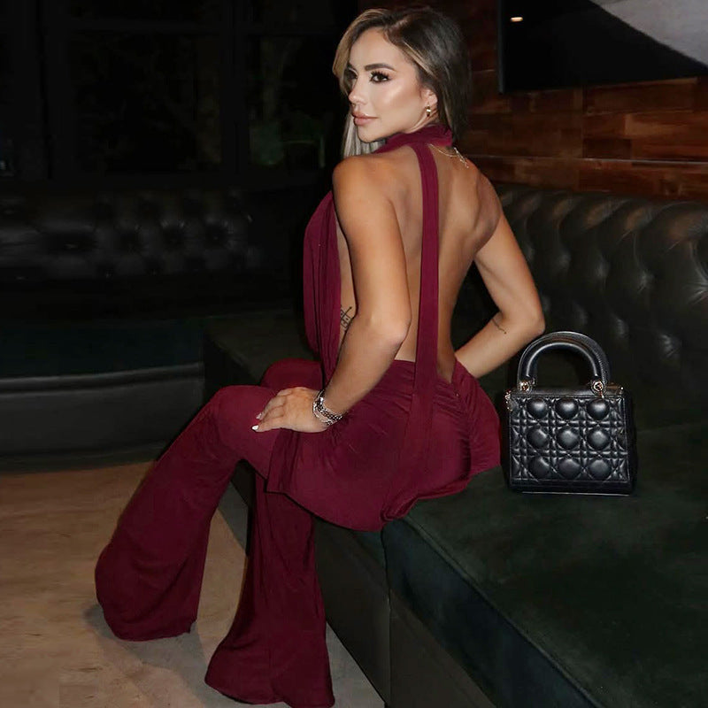 Solid Color Tie Up Backless Jumpsuit SHD 9592