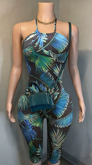 Print Halterneck Backless Slim Seventh Jumpsuit YMEF 59055