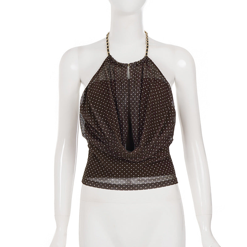 Polka Dot Print Backless Mesh Tank Tops GPKJ MR48510