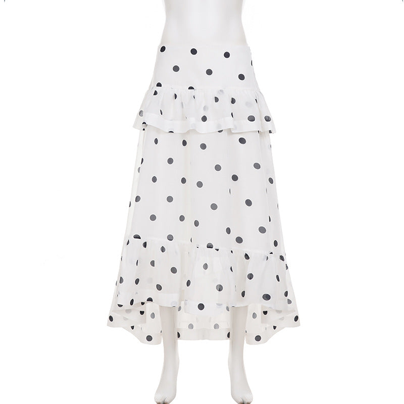 Polka Dot Print Irregular Long Skirts GPKJ MR43545