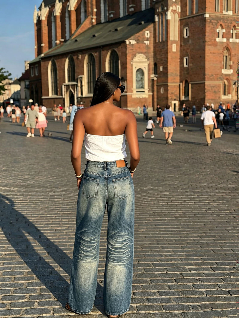 Plus Size Washed Straight Jeans GYLN 3147