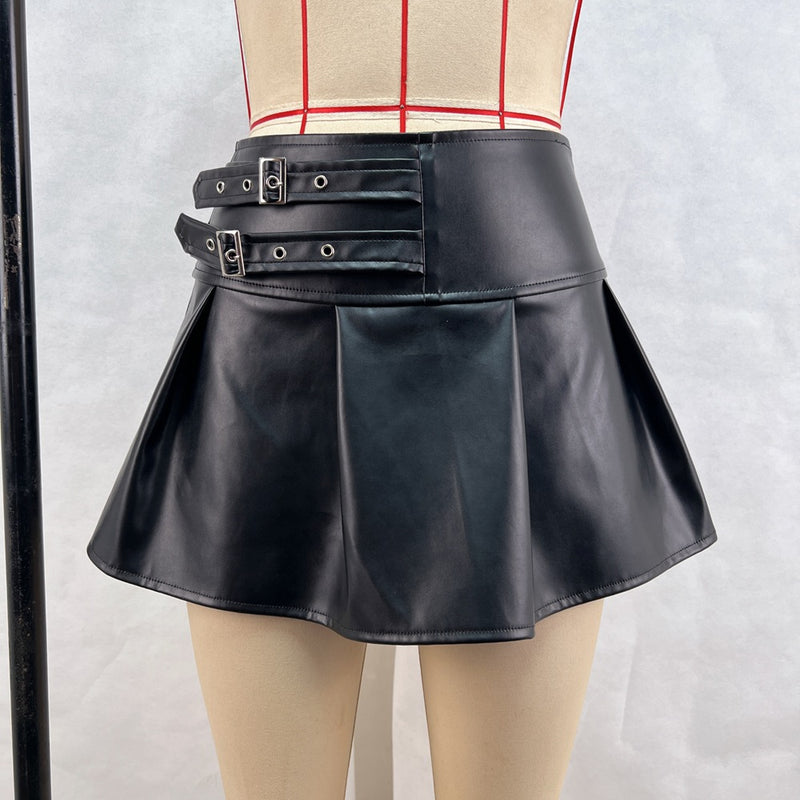 PU Leather Pleated Mini Skirt GPBY 16561