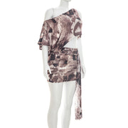Slash Shoulder Print Mini Dress GSZM Q26DS083