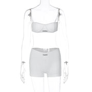 Sexy Sling Wrap Chest Tops And Shorts Two Piece Set BLG S3412414A