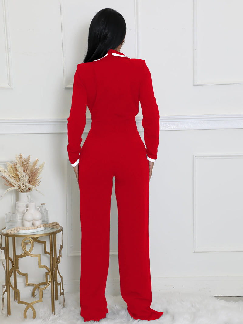 Color Block Tie Up Long Sleeve Jumpsuit SFY 2794