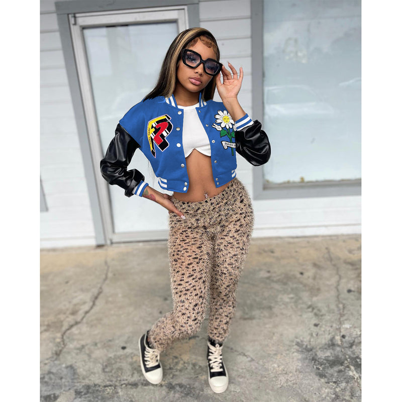 Fashion Embroider Print Long Sleeve Baseball Jacket FOSF 8369