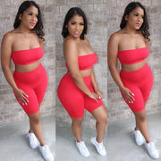 Casual Tube Top Shorts Two Piece Set TR 1028