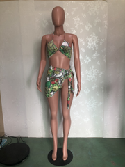 Sexy Beach Style Tie Up Printed Swimsuit Three Piece Set BN 9269