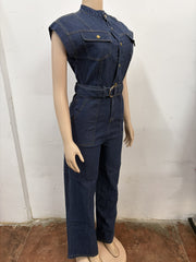 Fashion Patchwork Sleeveless Loose Jumpsuit With Belt OSM 4502