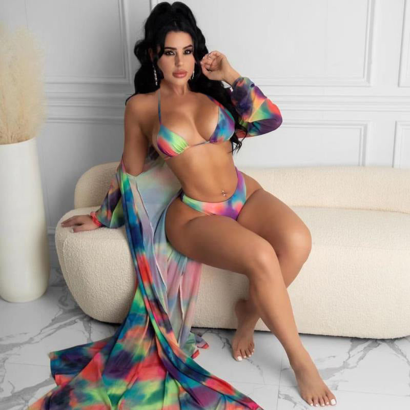 Sexy Printed 3pcs Swimwear Bikinis With Cover Up Sets OD 8439