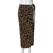 Leopard Print Drawstring Tie Up Split Skirt GNZD 51556DBD