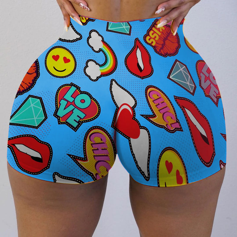 Plus Size Sexy Lips Printed Skinny Mini Shorts LUO 3093