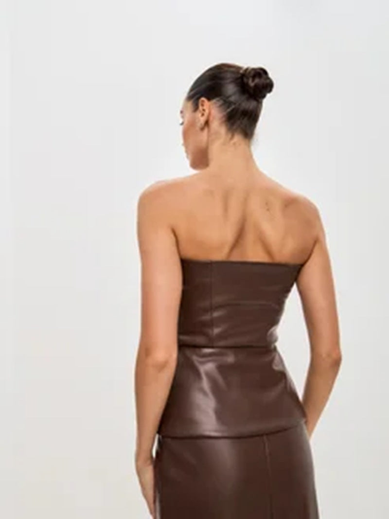 Sexy Single breasted PU Leather Tank Tops GPBY 17143