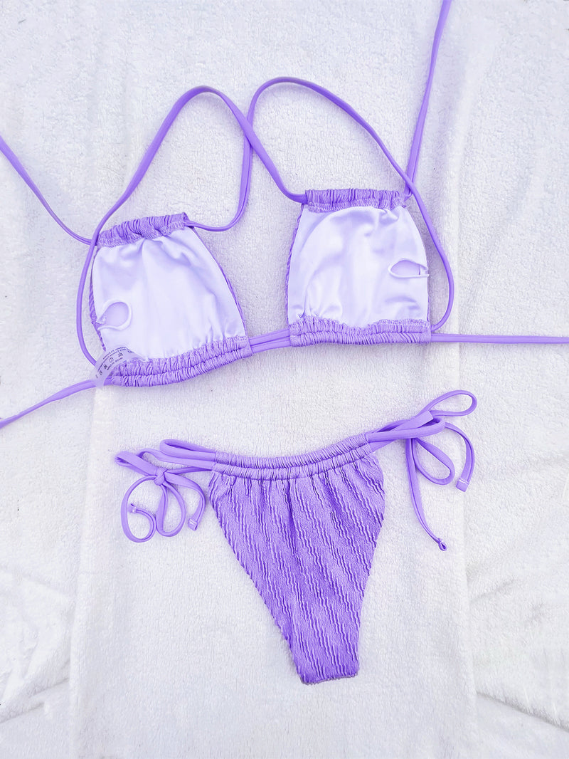 Solid Color Tie Up Two Piece Bikinis Swimsuit CASF 6613