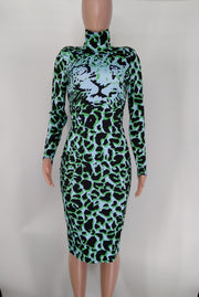 Leopard Print Long Sleeve Bodycon Dress XMY 9340