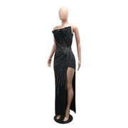 Solid Color Hot Drill Off Shoulder Maxi Dress CYA 902491