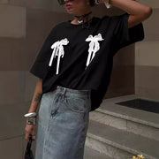 Bow Tie Patchwork Loose T Shirt DYSC DY24A1494WSB051013