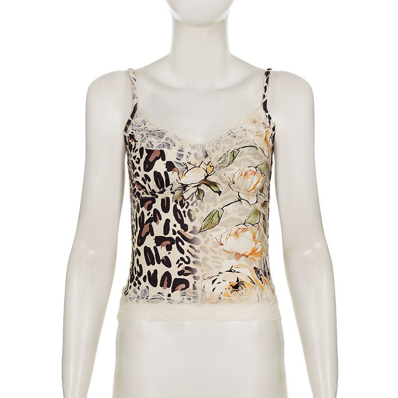Lace Patchwork Leopard Print Tank Tops GPKJ MR50045