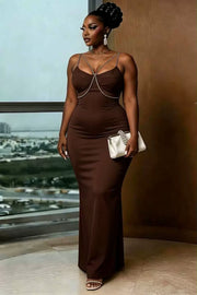 V Neck Sling Slim Maxi Dress GMYU 11500