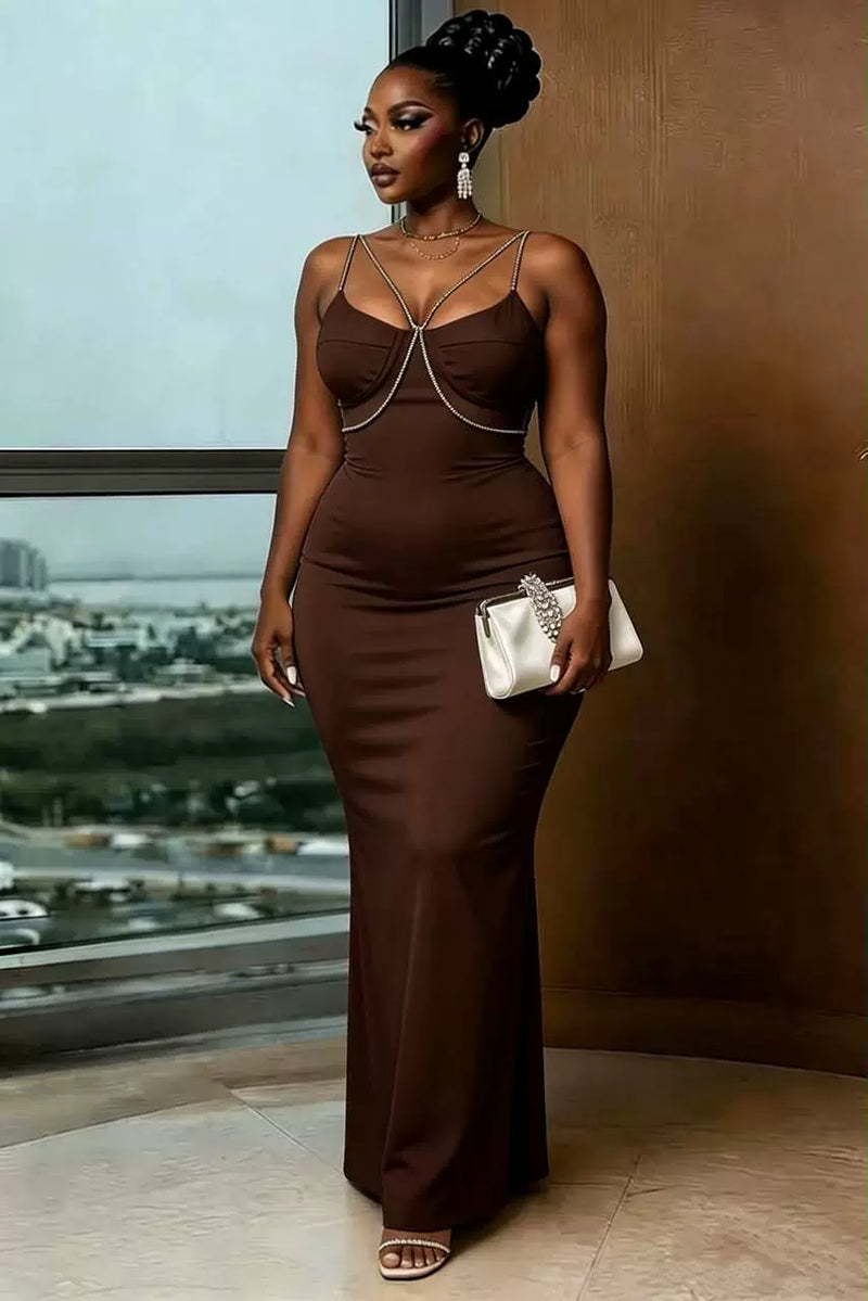 V Neck Sling Slim Maxi Dress GMYU 11500