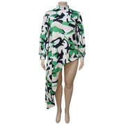 Plus Size Print Irregular Long Sleeve Long Dress NNWF 7084