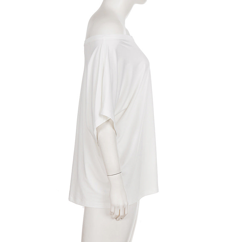 Solid Color Slash Shoulder T Shirts GPKJ MR47002