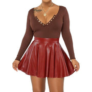 Solid Color PU Leather Half Mini Skirt GPBY 16353