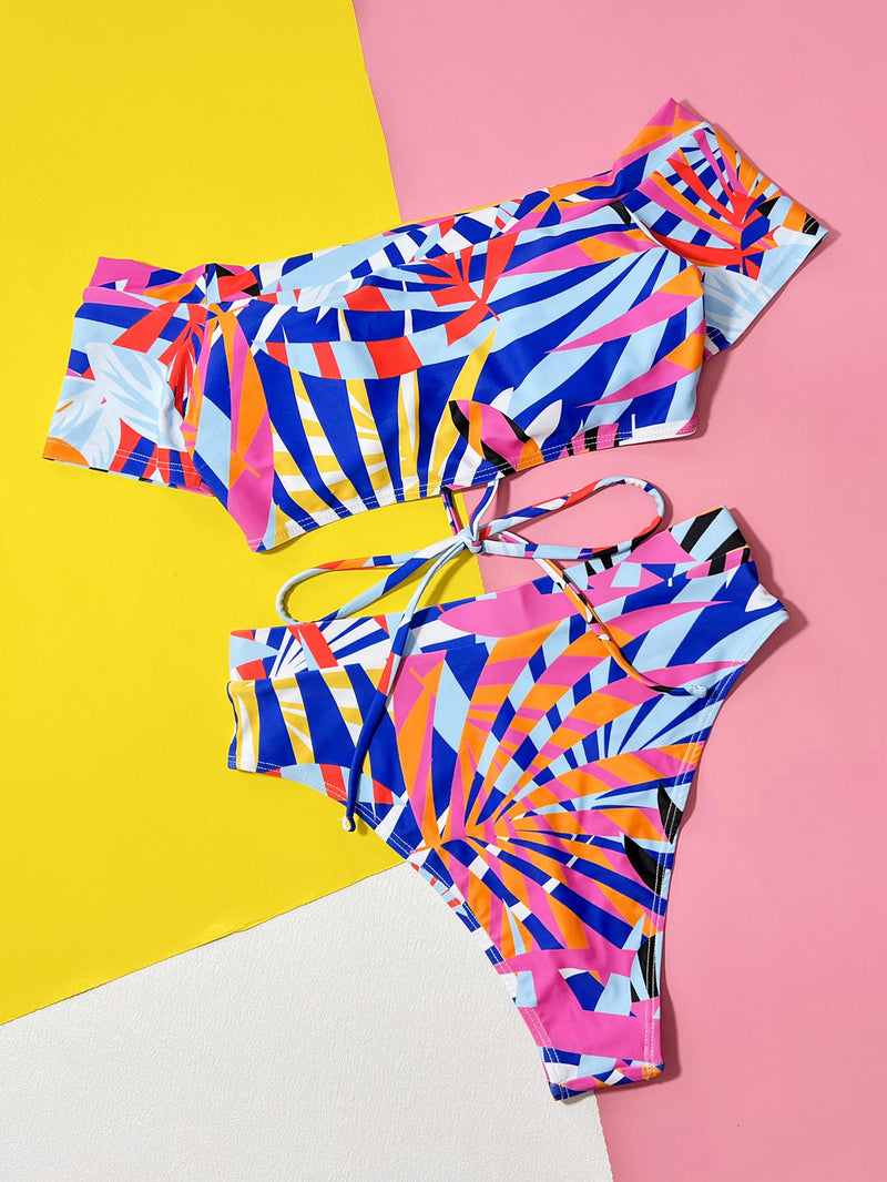 Fashion Print Bandage Two Piece Swimsuit CSYZ A07H