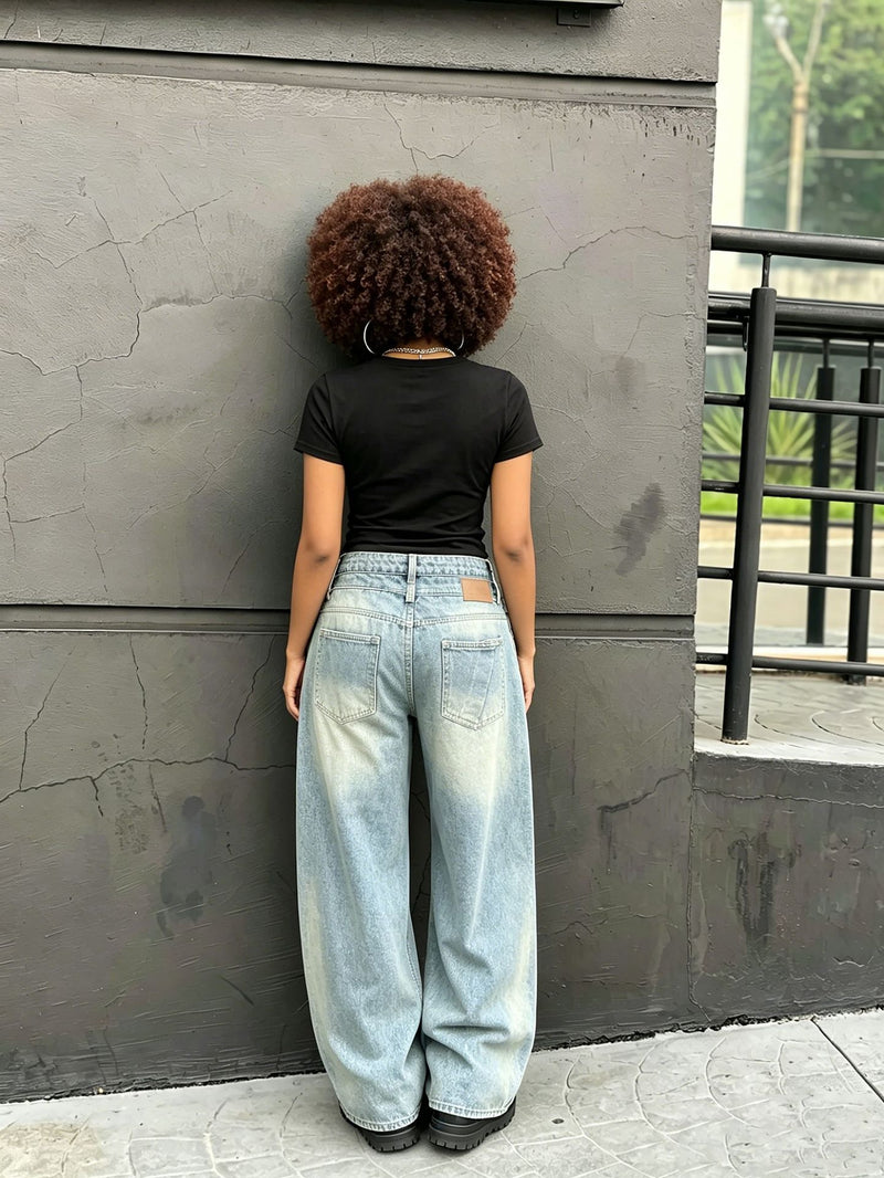 Plus Size Fashion Washed Straight Jeans GYLN 9572
