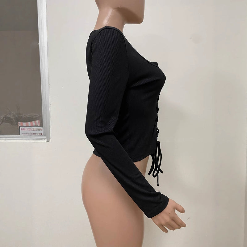 Long Sleeve Solid Color Bandage Top LSD 2474