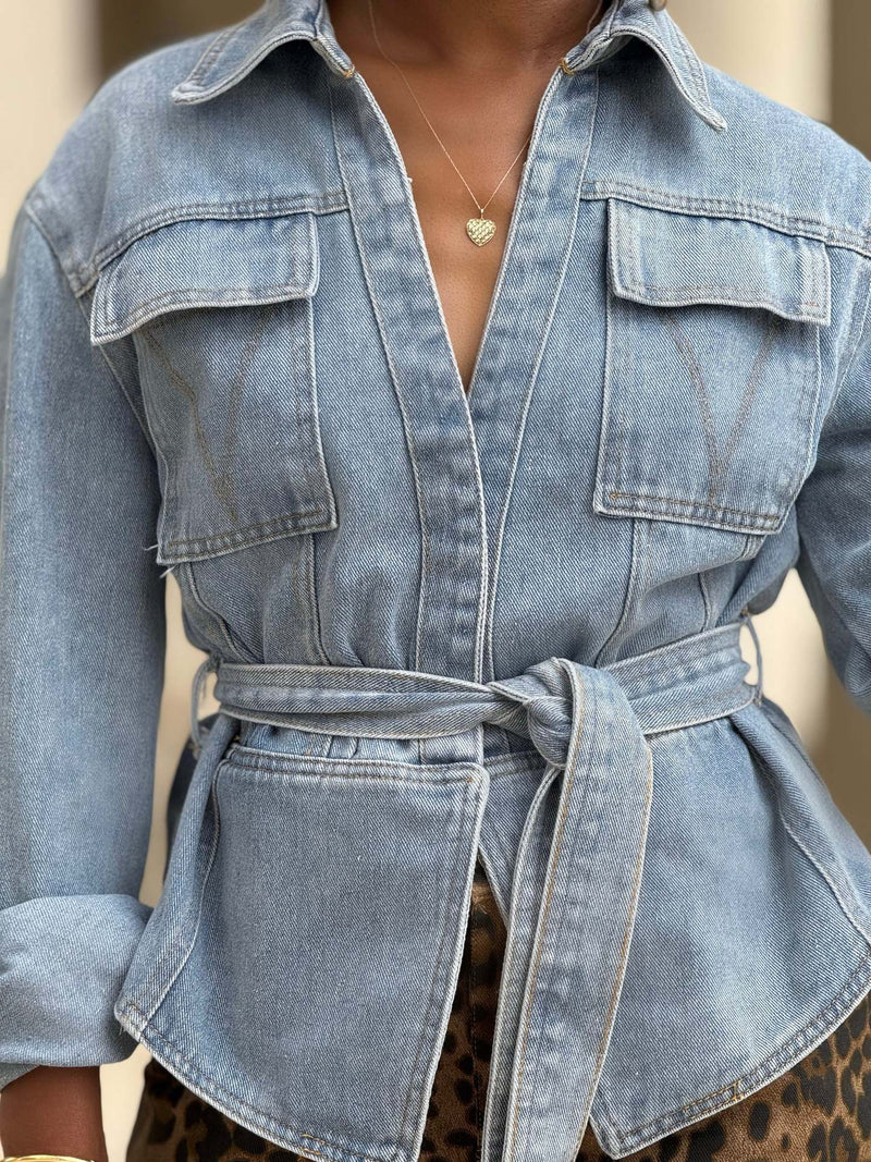 Long Sleeve Tie Up Denim Coats GYLN 2117