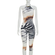 Sexy Halterneck Backless Print Seventh Jumpsuit MXBF J26JP173