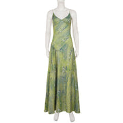Print V Neck Sling Maxi Dress GPKJ MR49790