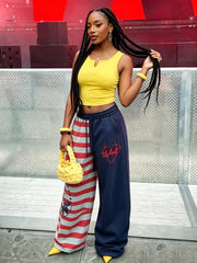 Stripe Color Block Letter Embroidery Sweatpants GYLN YLP0219