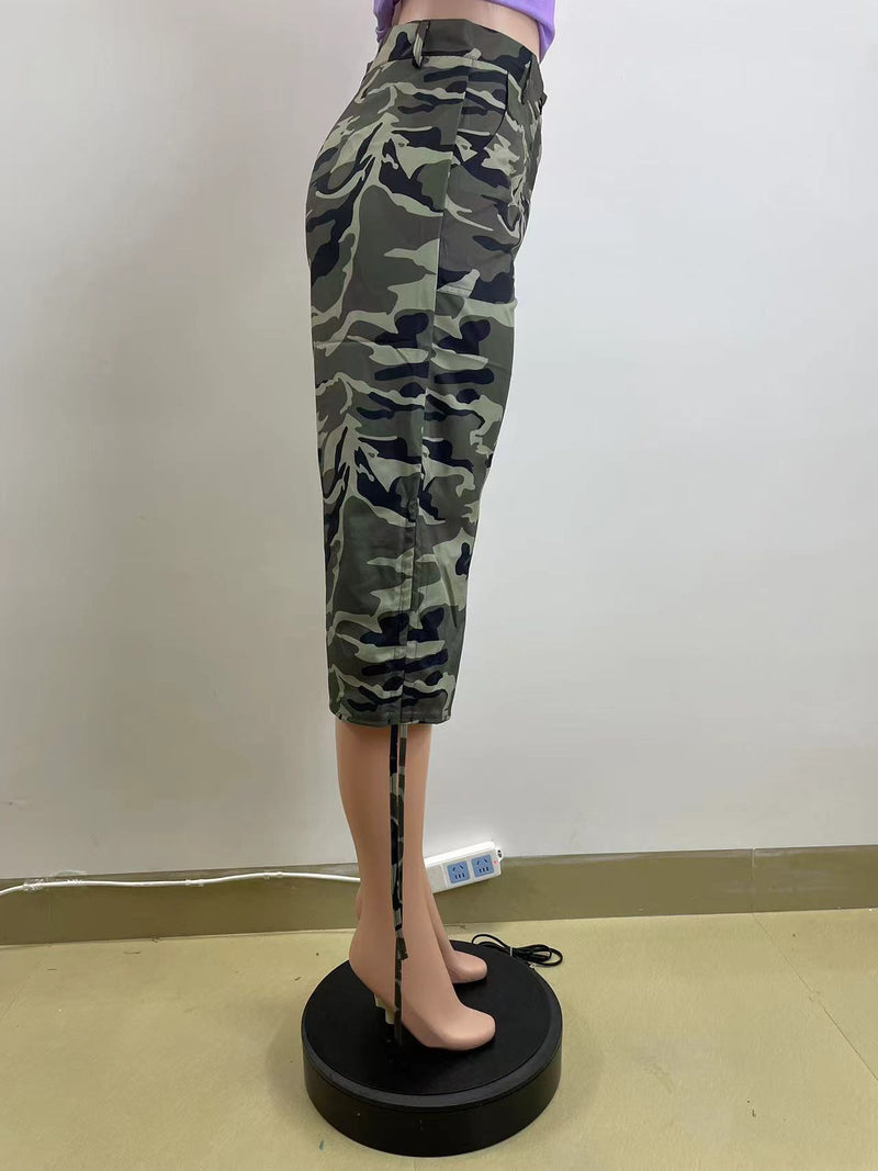 Camouflage Print Drawstring Straight Pants QOUY 6043