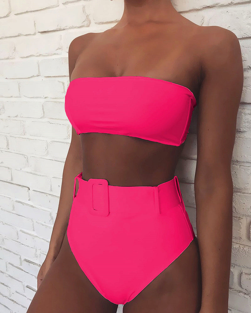 Tube Top High Waist Printed Swimsuit Two Piece Set CSYZ WB10