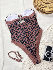 Print V Neck Backless One Piece Swimsuit CSYZ G682R