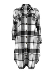 Plaid Print Long Sleeve Long Coats YH 5339