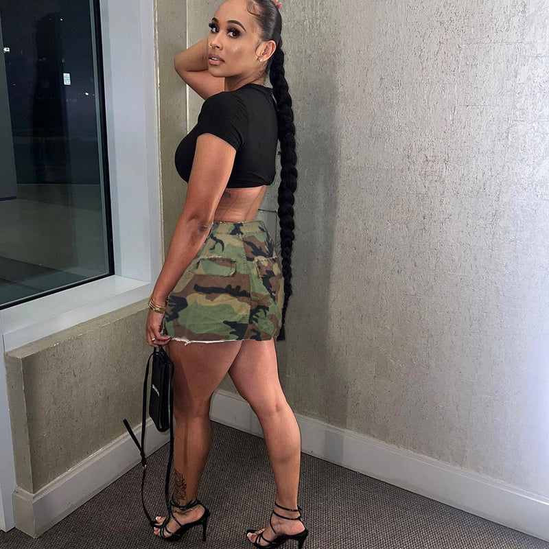 Camouflage Print Washed Mini Skirt GNZD 9236DD