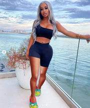 Fashion Asymmetry Solid Color Sports Two Piece Sets TK 6162