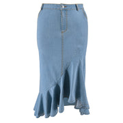 Plus Size Fashion Denim Ruffle Irregular Skirt GDAM 218635