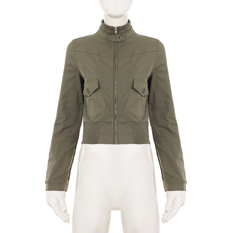Solid Color Zipper Long Sleeve Jackets GPKJ MR51438