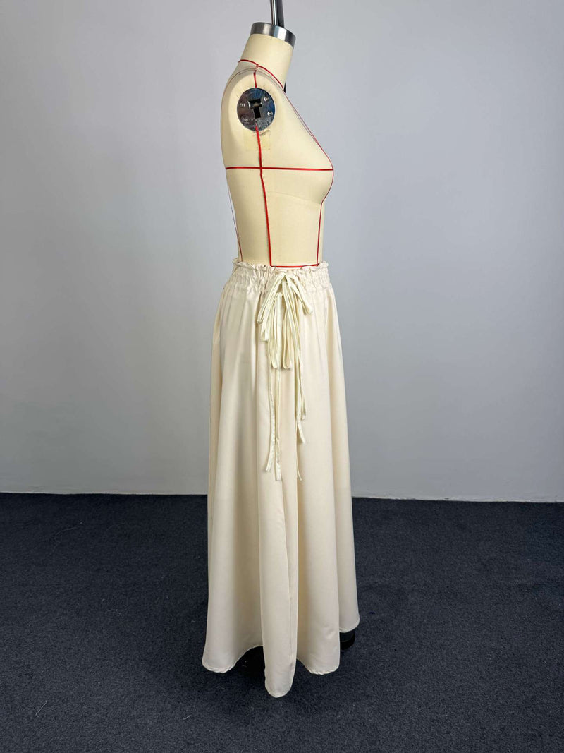 Solid Color Tie Up Long Skirt GCNE 75291