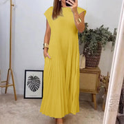 Plus Size Solid Color Pleated Loose Maxi Dress GMAN 28011