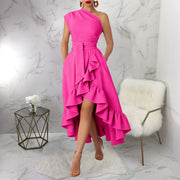 Off Shoulder Ruffles Split Maxi Dress YF 11076