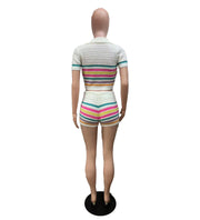 Stripe Knits Two Piece Shorts Set QXTF 83028