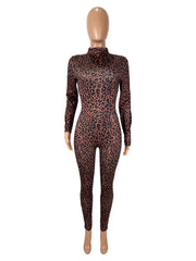 Leopard Print Long Sleeve Slim Jumpsuit SHD 9594