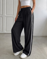 Lace Edge Solid Color Drawstring Sport Pants HNIF YF305