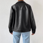 Long Sleeve Lapel Zipper Leather Jacket GPBY CT16412